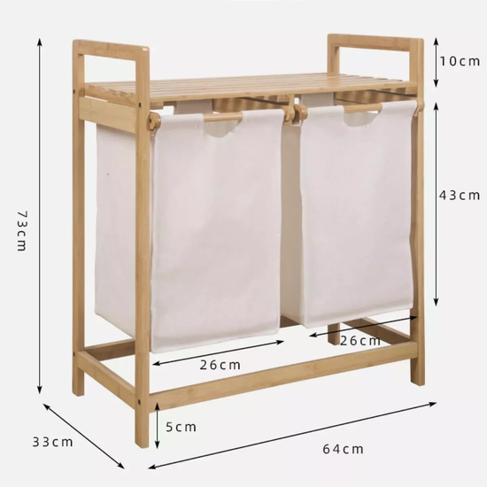 CESTA CANASTO DE ROPA SUCIA CON SOPORTE DE BAMBÚ 73 CM MARRÓN CLARO - 4