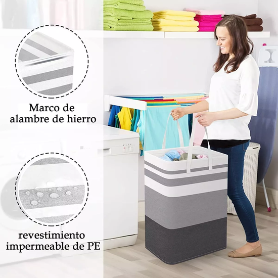 CESTO GRANDE PARA ROPA SUCIA Y LAVANDERÍA PLEGABLE (2X75L + 2X5L) TRICOLOR - 4