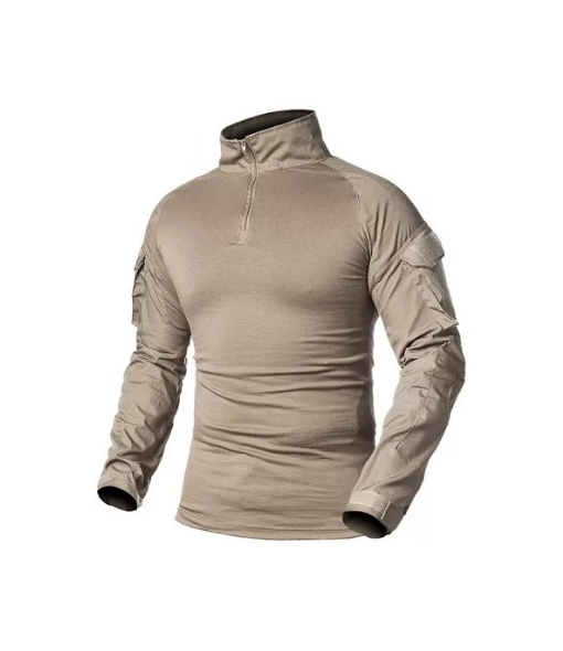 POLERA TÁCTICA COMBAT SHIRT MILITAR AIRSOFT, COLOR BEIGE, TALLA 2XL - 1