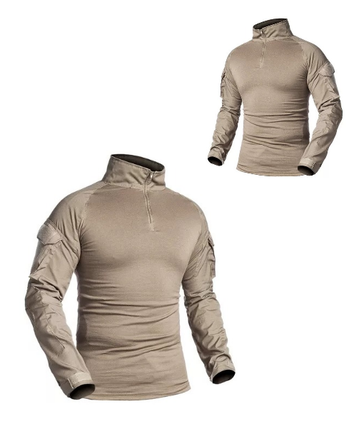 POLERA TÁCTICA COMBAT SHIRT MILITAR AIRSOFT, COLOR BEIGE, TALLA 2XL - 2