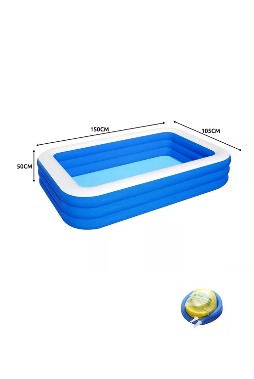 PISCINA INFLABLE RECTANGULAR + INFLADOR 150X105X50 CM AZUL - 2