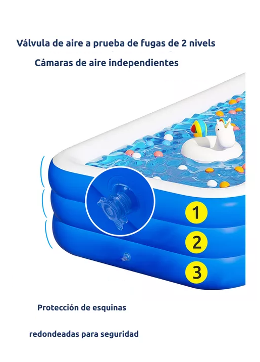 PISCINA INFLABLE RECTANGULAR + INFLADOR 150X105X50 CM AZUL - 3