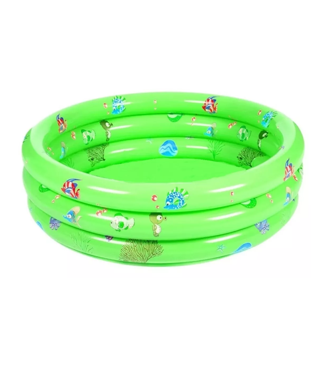 PISCINA INFLABLE PLÁSTICO 3 ANILLOS 130X35 CM VERANO NIÑOS VERDE - 2