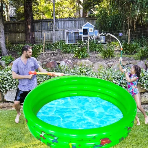 PISCINA INFLABLE PLÁSTICO 3 ANILLOS 130X35 CM VERANO NIÑOS VERDE - 3