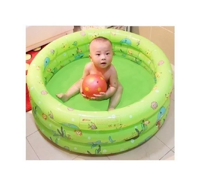 PISCINA INFLABLE PLÁSTICO 3 ANILLOS 130X35 CM VERANO NIÑOS VERDE - 4