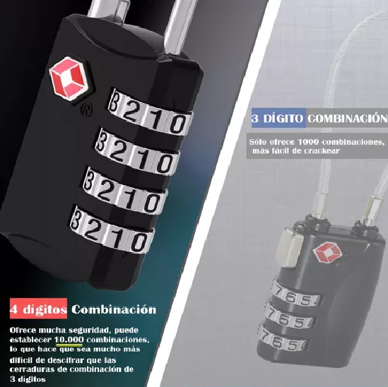 2PZS CANDADOS DE COMBINACIÓN PARA EQUIPAJE COLOR EN COLOR NEGRO - 5