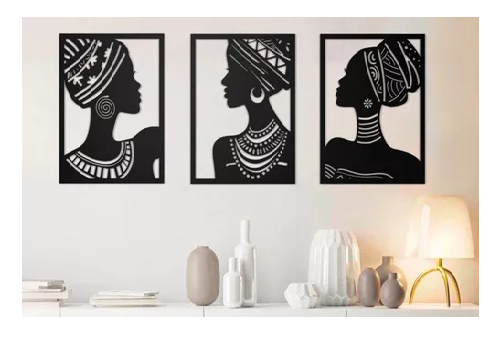CUADROS DECORATIVOS DE DAMAS AFRICANAS, PACK DE 3 UNIDADES - 1