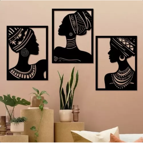 CUADROS DECORATIVOS DE DAMAS AFRICANAS, PACK DE 3 UNIDADES - 3
