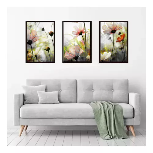 CUADROS ABSTRACTOS DE FLORES, PACK DE 3 UNIDADES, 35X50 CM, COLOR EN COLOR NEGRO - 1