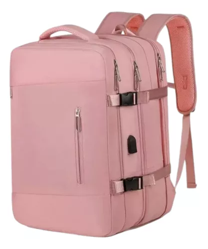 MOCHILA EXPANDIBLE DE VIAJE, MULTIUSO, IMPERMEABLE, CABINA DE AVIÓN, COLOR ROSADO - 1