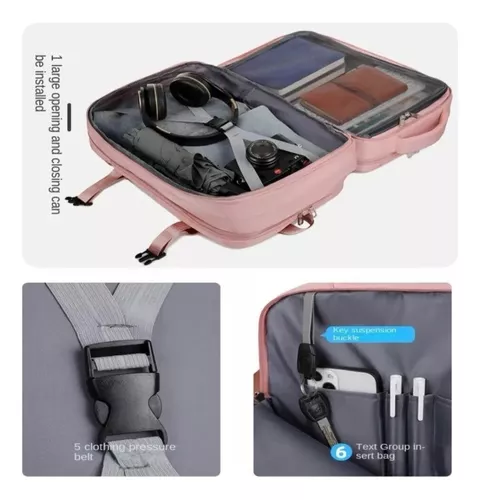 MOCHILA EXPANDIBLE DE VIAJE, MULTIUSO, IMPERMEABLE, CABINA DE AVIÓN, COLOR ROSADO - 3