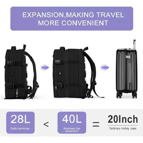 MOCHILA EXPANDIBLE DE VIAJE, MULTIUSO, IMPERMEABLE, CABINA DE AVIÓN, COLOR ROSADO - 5