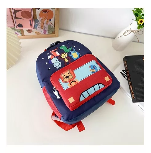 MOCHILA ANIMALITOS PARA NIÑOS, KINDERGARTEN, COLOR EN COLOR ROJO, IMPERMEABLE - 2