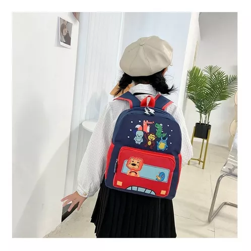 MOCHILA ANIMALITOS PARA NIÑOS, KINDERGARTEN, COLOR EN COLOR ROJO, IMPERMEABLE - 4