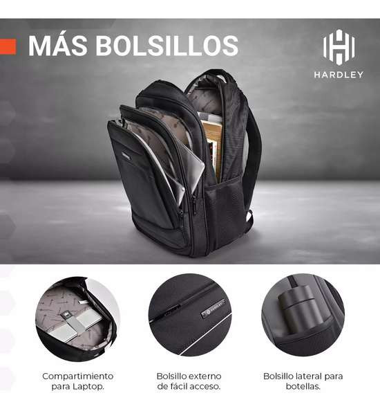 MOCHILA NOTEBOOK IMPERMEABLE ANTIRROBO BALÍSTICA HARDLEY CON USB EN COLOR EN COLOR NEGRO - 2