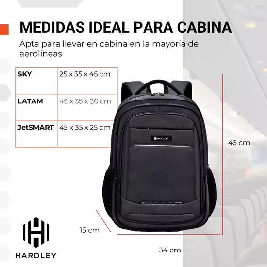 MOCHILA NOTEBOOK IMPERMEABLE ANTIRROBO BALÍSTICA HARDLEY CON USB EN COLOR EN COLOR NEGRO - 5