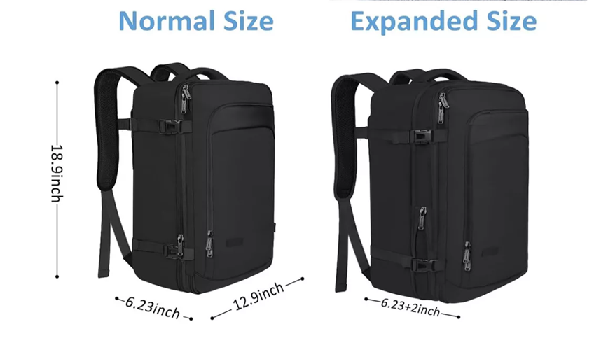 MOCHILA DE VIAJE VANCROPAK 1215 IMPERMEABLE EXPANDIBLE ANTIRROBO 40L EN COLOR NEGRO - 4