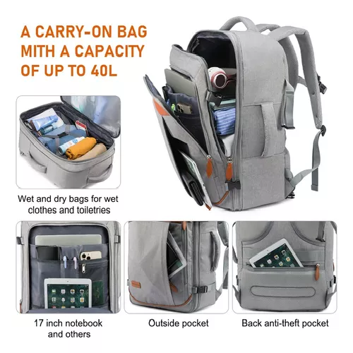 MOCHILA DE MALETA DE VIAJE CON 4 CUBOS DE EMBALAJE PARA AVIÓN, COLOR GRIS - 5