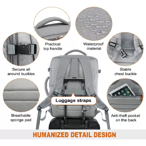 MOCHILA DE MALETA DE VIAJE CON 4 CUBOS DE EMBALAJE PARA AVIÓN, COLOR GRIS - 7