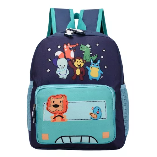 MOCHILA ANIMALITOS PARA NIÑOS, KINDERGARTEN, COLOR CELESTE, IMPERMEABLE - 1
