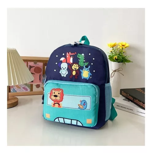 MOCHILA ANIMALITOS PARA NIÑOS, KINDERGARTEN, COLOR CELESTE, IMPERMEABLE - 2