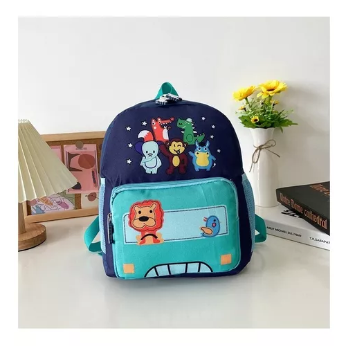 MOCHILA ANIMALITOS PARA NIÑOS, KINDERGARTEN, COLOR CELESTE, IMPERMEABLE - 3