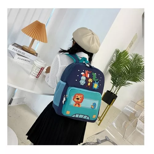 MOCHILA ANIMALITOS PARA NIÑOS, KINDERGARTEN, COLOR CELESTE, IMPERMEABLE - 4