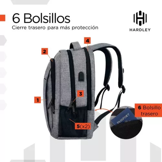 MOCHILA NOTEBOOK HARDLEY IMPERMEABLE ANTIRROBO PARA HOMBRE Y MUJER GRIS - 2