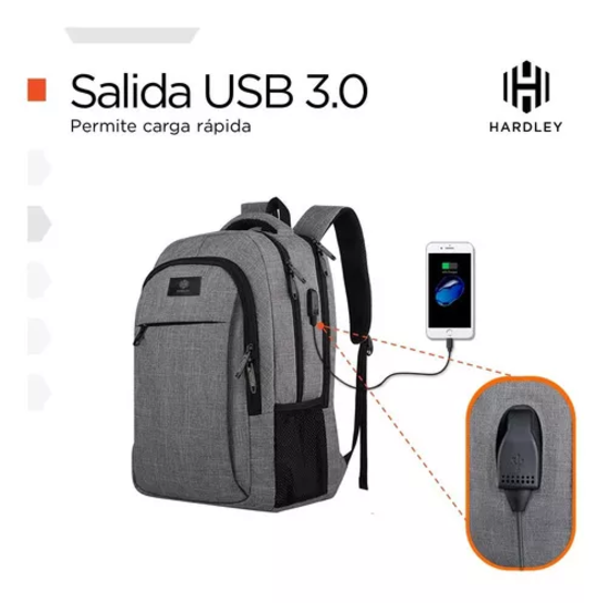 MOCHILA NOTEBOOK HARDLEY IMPERMEABLE ANTIRROBO PARA HOMBRE Y MUJER GRIS - 3