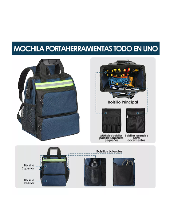 MOCHILA PORTA HERRAMIENTAS MULTIFUNCIONAL PARA ELECTRICISTA, COLOR EN COLOR NEGRO - 3