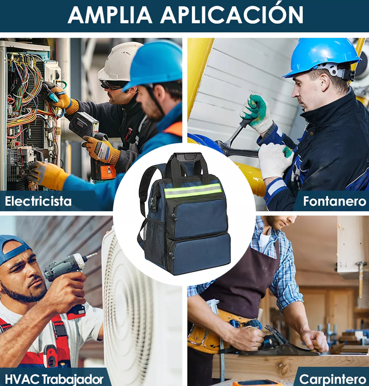 MOCHILA PORTA HERRAMIENTAS MULTIFUNCIONAL PARA ELECTRICISTA, COLOR EN COLOR NEGRO - 6