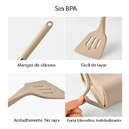 SET DE 13 UTENSILIOS DE COCINA DE ACERO INOXIDABLE Y SILICONA - 3