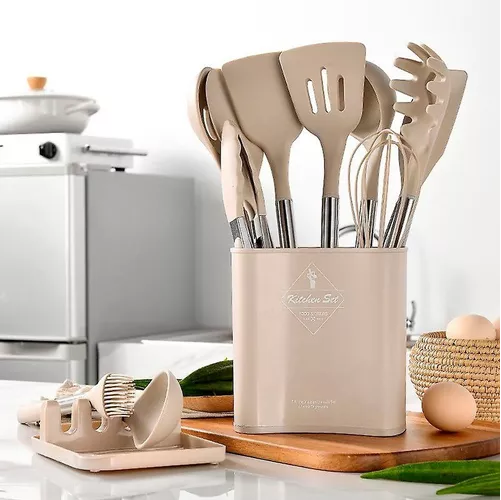 SET DE 13 UTENSILIOS DE COCINA DE ACERO INOXIDABLE Y SILICONA - 5