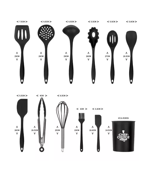 SET DE 12 UTENSILIOS DE COCINA DE SILICONA, ANTIADHERENTES, COLOR EN COLOR NEGRO - 2