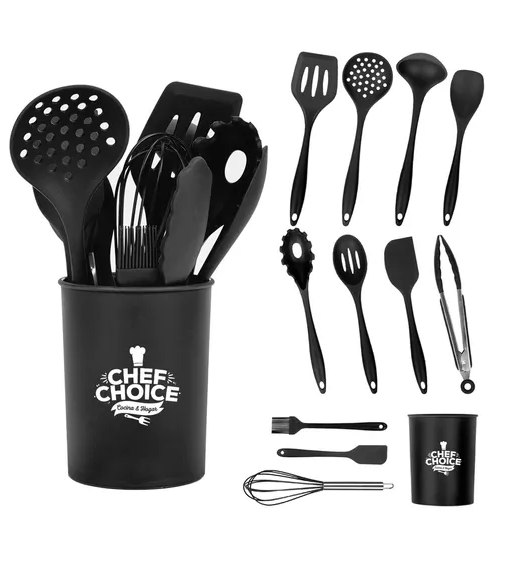 SET DE 12 UTENSILIOS DE COCINA DE SILICONA, ANTIADHERENTES, COLOR EN COLOR NEGRO - 3