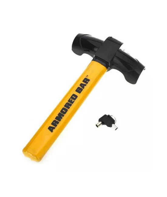 TRABA VOLANTE TIPO CANDADO ANTIRROBO, ACERO CON LLAVE, COLOR EN COLOR AMARILLO - 1