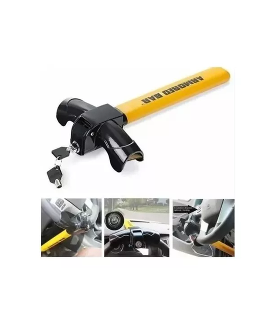 TRABA VOLANTE TIPO CANDADO ANTIRROBO, ACERO CON LLAVE, COLOR EN COLOR AMARILLO - 4