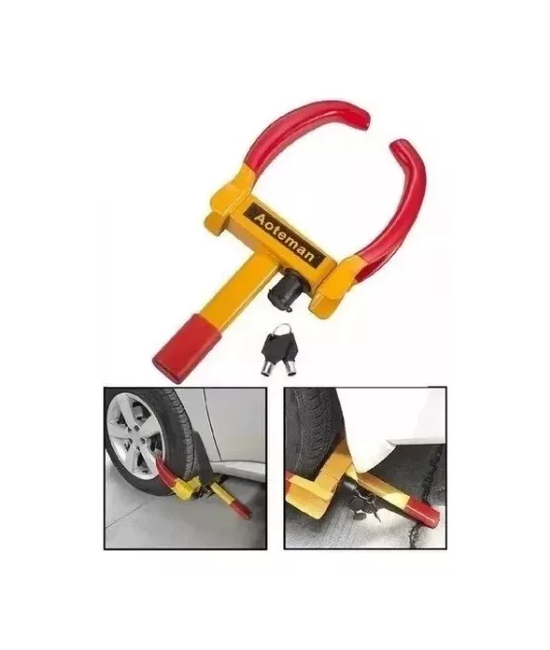 TRABA RUEDA ANTIRROBO PARA AUTO Y MOTO, AJUSTABLE, COLOR EN COLOR AMARILLO - 2
