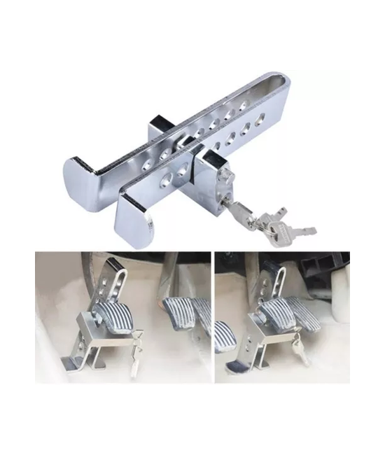TRABA PEDAL DE SEGURIDAD ANTIRROBO PARA AUTO, COLOR PLATA - 2