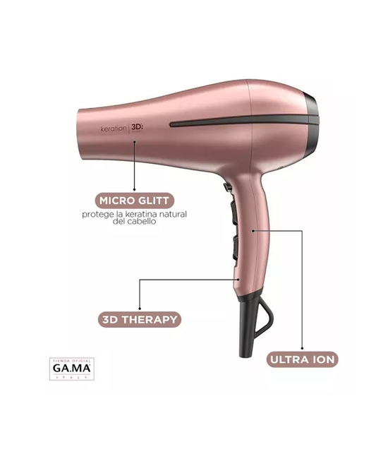 SECADOR DE PELO GAMA BORA 3D THERAPY ION KERATIN 2200W, COLOR ROSA - 3