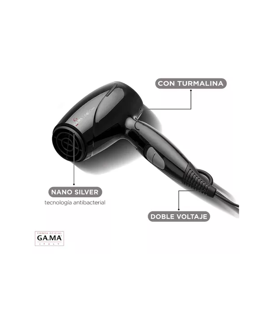 SECADOR GAMA EOLIC TRAVEL ION TURMALINA PLEGABLE COMPACTO, COLOR EN COLOR NEGRO - 2