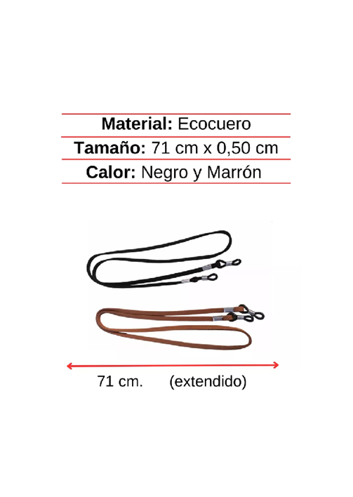SUJETADOR STRAP CORREA PARA LENTES CUERO SET 2 PIEZAS, COLOR EN COLOR CAFE - 3