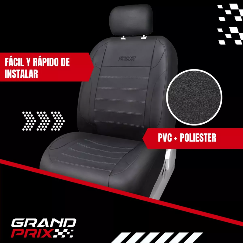 FUNDA CUBRE ASIENTO AUTO UNIVERSAL ECOCUERO GRAND PRIX, COLOR EN COLOR NEGRO - 4