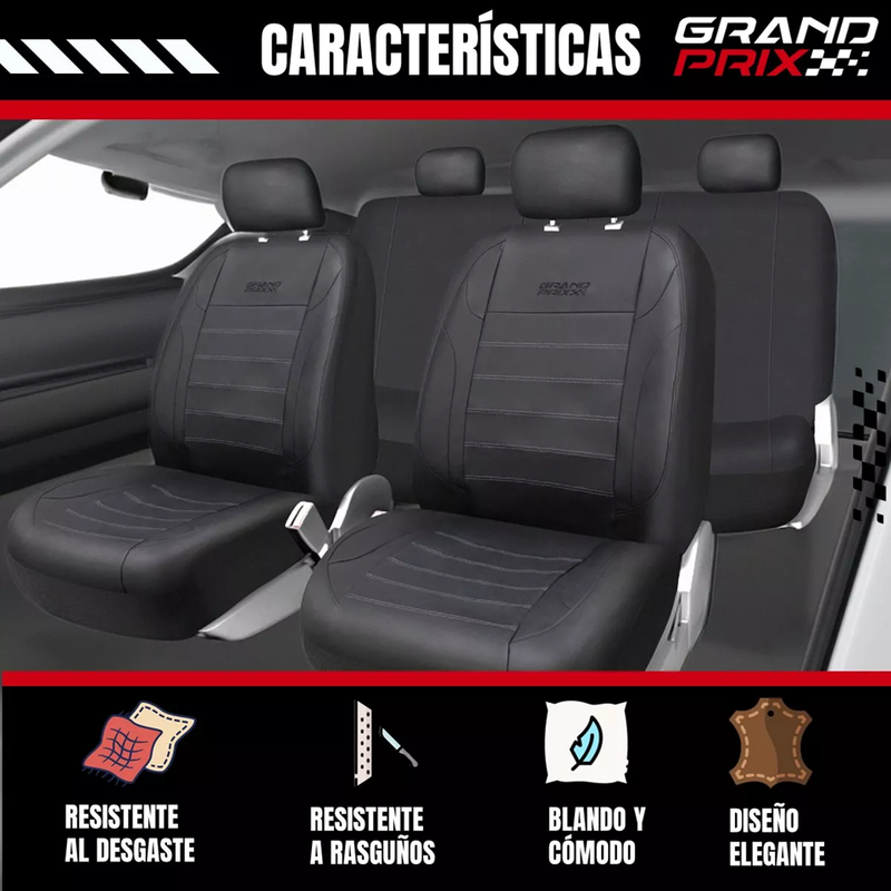 FUNDA CUBRE ASIENTO AUTO UNIVERSAL ECOCUERO GRAND PRIX, COLOR EN COLOR NEGRO - 5