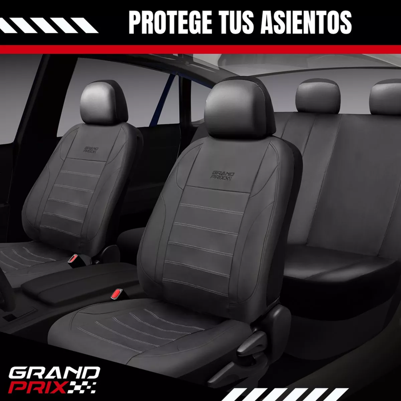 FUNDA CUBRE ASIENTO AUTO UNIVERSAL ECOCUERO GRAND PRIX, COLOR EN COLOR NEGRO - 6