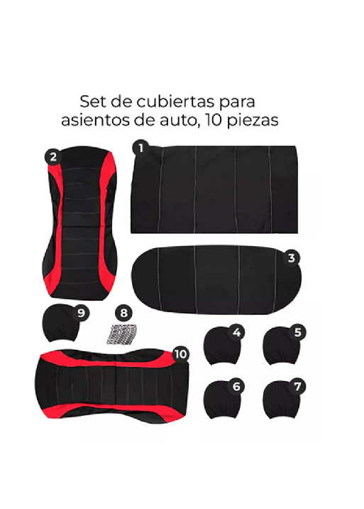 SET FUNDA UNIVERSAL CUBRE ASIENTO AUTOMÓVIL 10 PIEZAS, COLOR EN COLOR NEGRO - 3