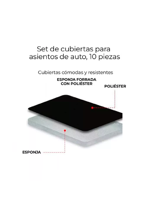 SET FUNDA UNIVERSAL CUBRE ASIENTO AUTOMÓVIL 10 PIEZAS, COLOR EN COLOR NEGRO - 4