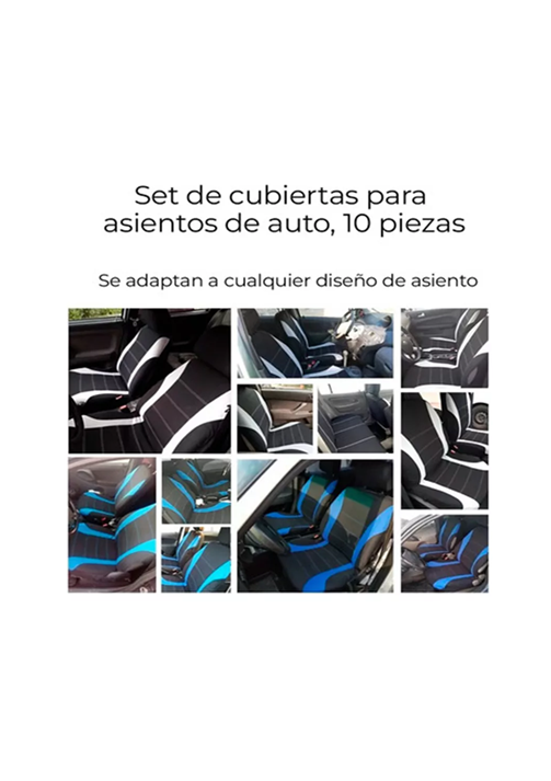 SET FUNDA UNIVERSAL CUBRE ASIENTO AUTOMÓVIL 10 PIEZAS, COLOR EN COLOR NEGRO - 6
