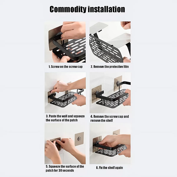 ORGANIZADOR DE DUCHA EN COLOR NEGRO, REPISA PARA DUCHA, ACCESORIOS MULTIUSO PARA BAÑO - 5