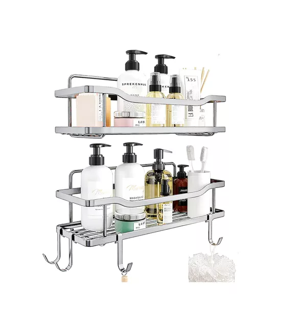 ORGANIZADOR DE DUCHA REPISA BAÑO ADHESIVO SET 2 INOXIDABLE EN COLOR BLANCO - 1